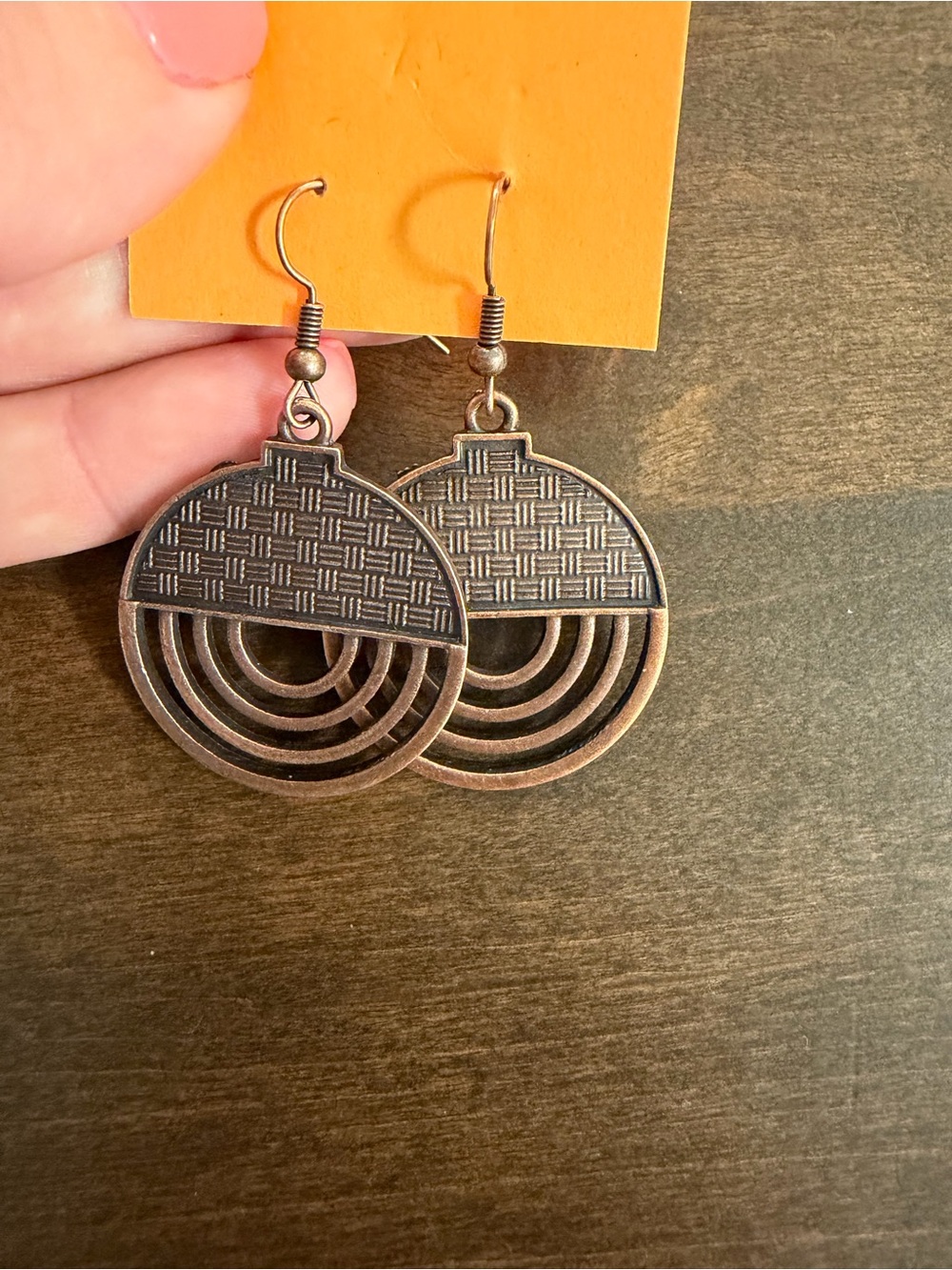 Geometric Circle Drop Earrings in Antique Bronze